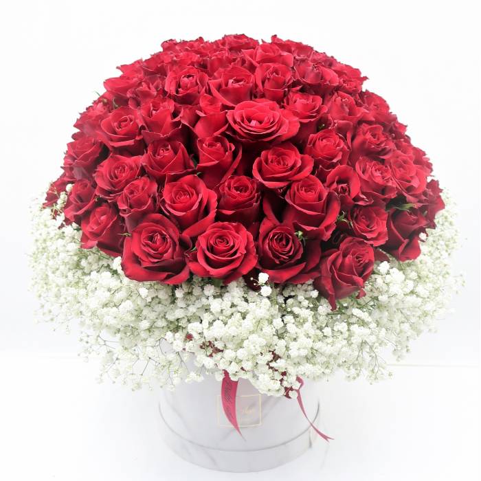 99 Premium Roses with Gypsophila