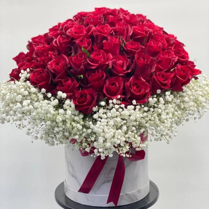 99 Premium Roses with Gypsophila