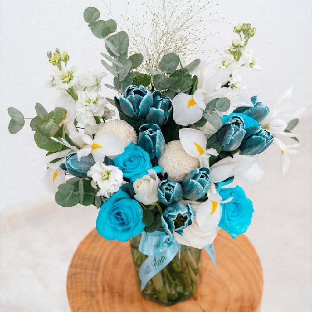 Iris and Tulip Vase Arrangement
