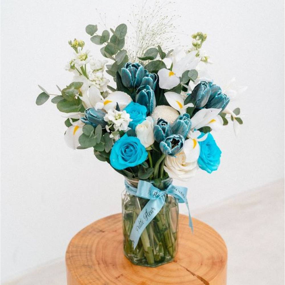 Iris and Tulip Vase Arrangement