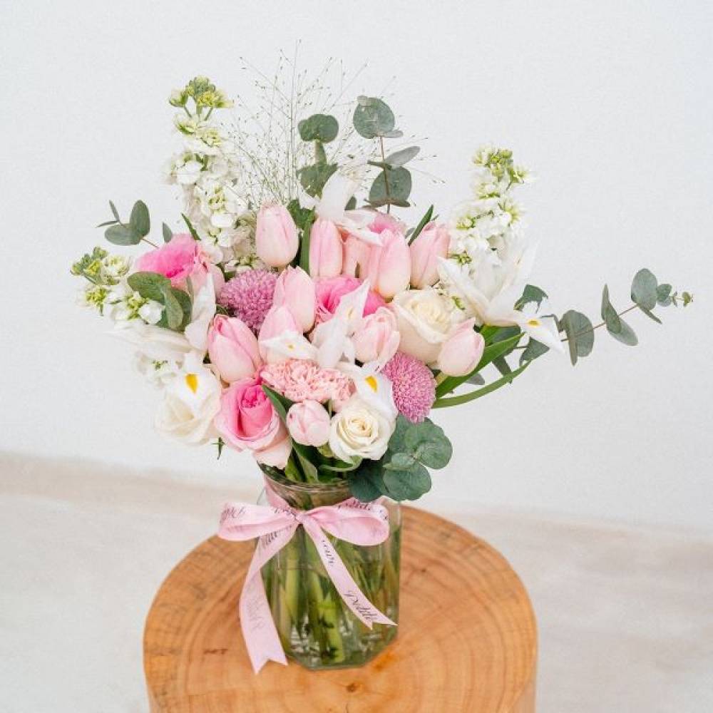 Iris and Tulip Vase Arrangement