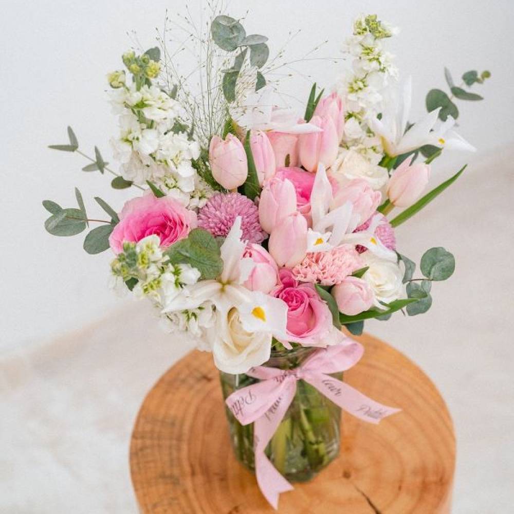 Iris and Tulip Vase Arrangement