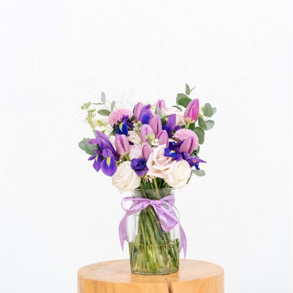 Iris and Tulip Vase Arrangement