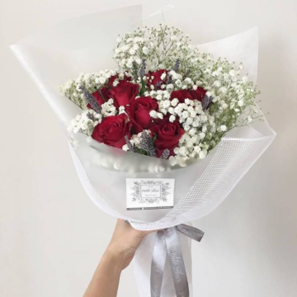 Red Roses, Baby's Breath and Lavender