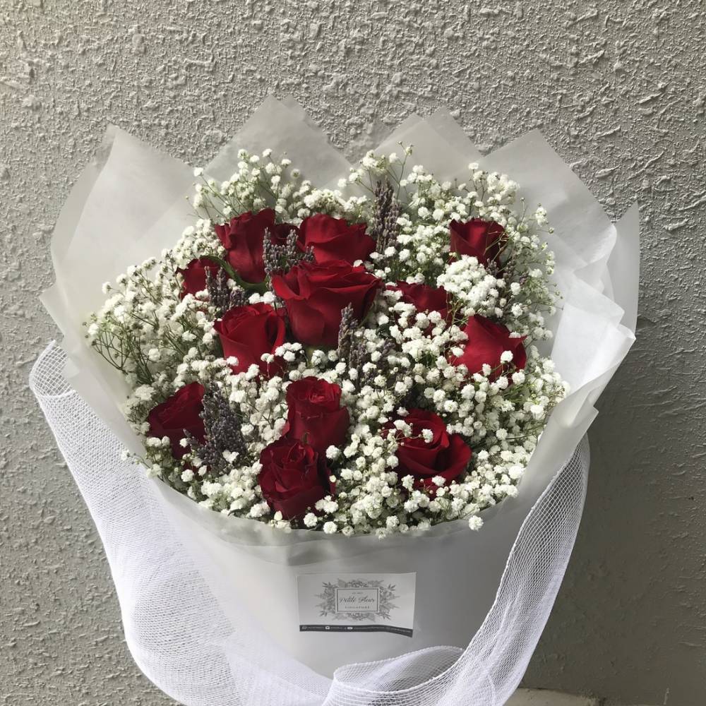 Red Roses, Baby's Breath and Lavender