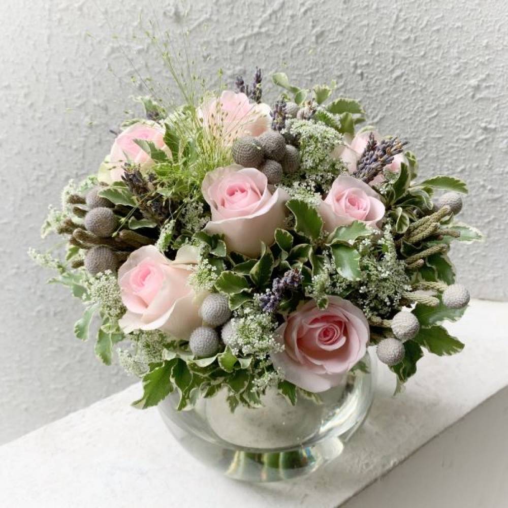 Kenyan Rose and Euphorbia Marginata Round Arrangement
