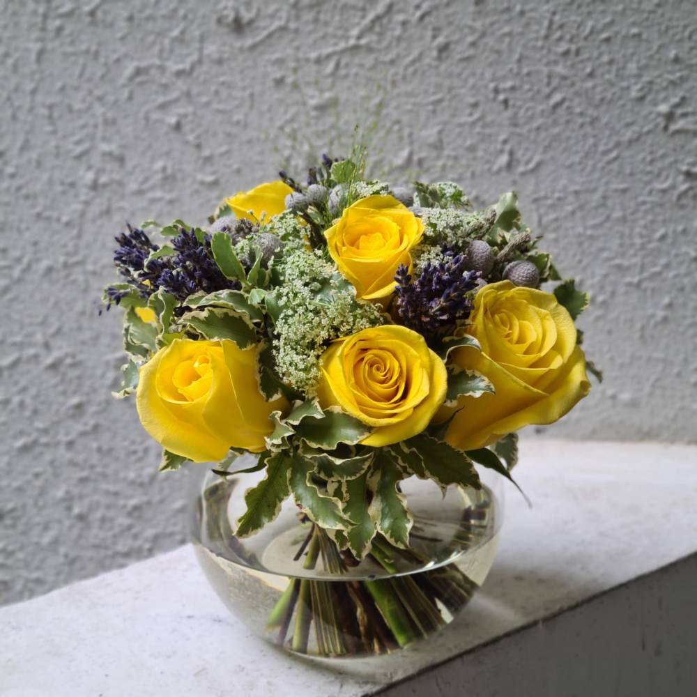 Kenyan Rose and Euphorbia Marginata Round Arrangement