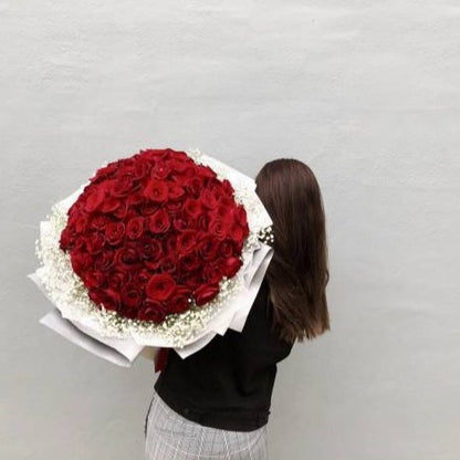 99 Premium Roses with Gypsophila
