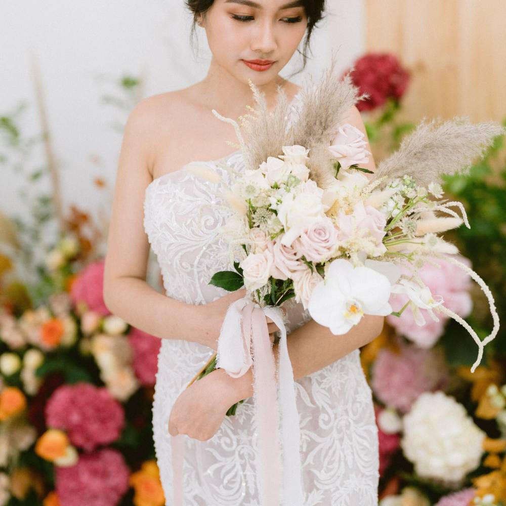 Phalaenopsis and Pampas Bridal Bouquet