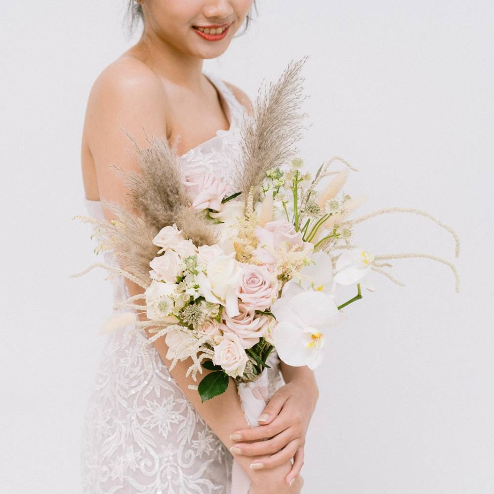 Phalaenopsis and Pampas Bridal Bouquet