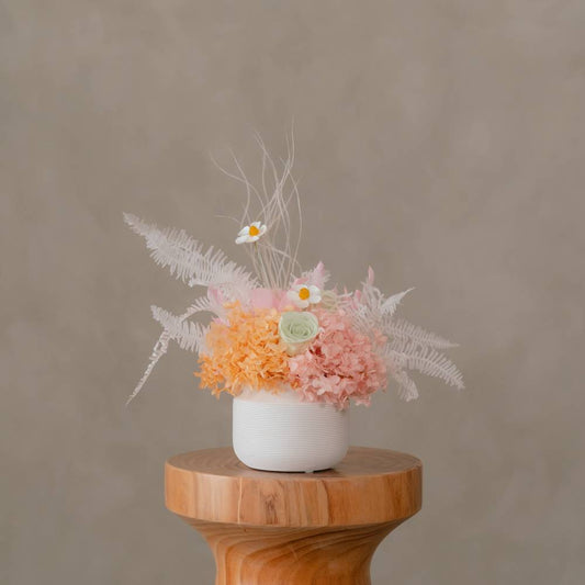 Mint Green Rose & Orange Hydrangea Preserved Flower Vase