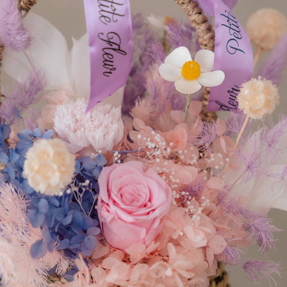 Everlasting Pink Rose and Hydrangeas Garden Basket Arrangement