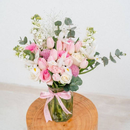 Iris and Tulip Vase Arrangement