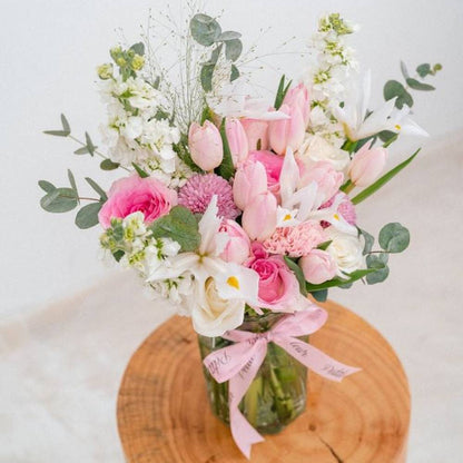 Iris and Tulip Vase Arrangement