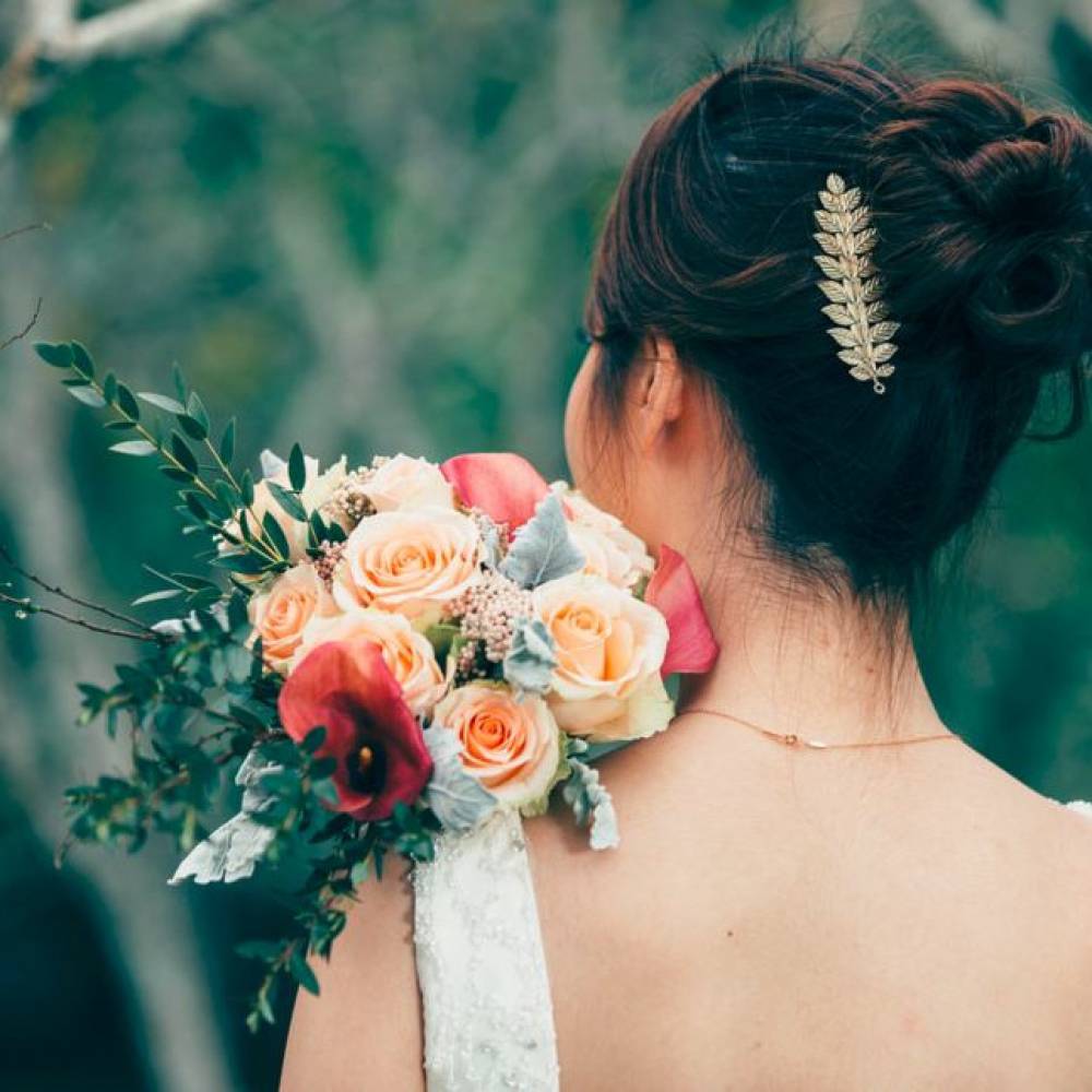 Rustic Champagne Rose and Calla Lily Bridal Bouquet