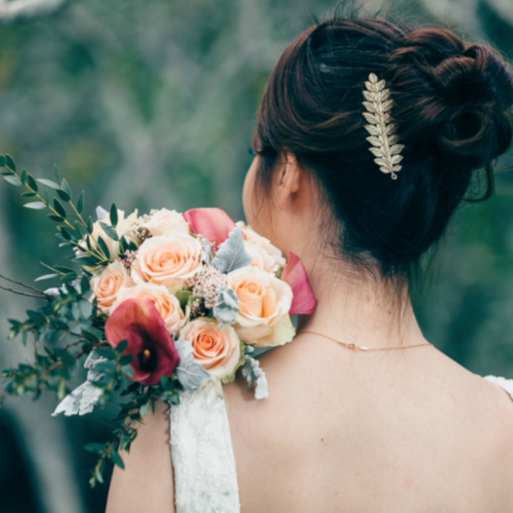 Rustic Champagne Rose and Calla Lily Bridal Bouquet